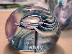 Lot Of 3 Vintage Signed Art Glass Paperweights-Pink Flower, Pink & Teal, Fritch