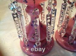 Lovely Decorated Pink Bristol Glass Victorian Lusters Lustres