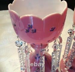 Lovely Decorated Pink Bristol Glass Victorian Lusters Lustres