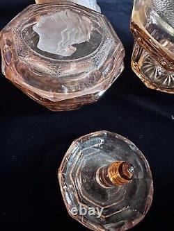 Lovely Engraved Pink Glass Art Deco Vanity Dressing Table Set Walther Sohne