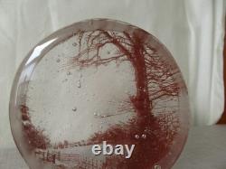 Lovely Helen Slater Contemporary Studio Art Glass Pinkish Mix with Trees Signed