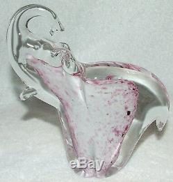 Lucky Murano Italian Art Hand Blown Glass Raised Trunk White & Pink Elephant