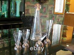 Luigi Bormioli Art Deco Decanter And 6 Conical Glasses In Crystal And Pink