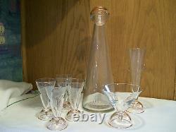 Luigi Bormioli Art Deco Decanter And 6 Conical Glasses In Crystal And Pink