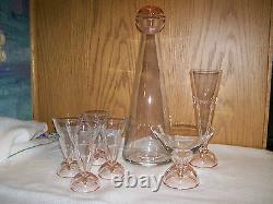 Luigi Bormioli Art Deco Decanter And 6 Conical Glasses In Crystal And Pink