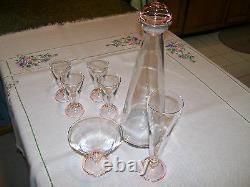 Luigi Bormioli Art Deco Decanter And 6 Conical Glasses In Crystal And Pink