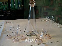 Luigi Bormioli Art Deco Decanter And 6 Conical Glasses In Crystal And Pink