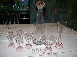 Luigi Bormioli Art Deco Decanter And 6 Conical Glasses In Crystal And Pink