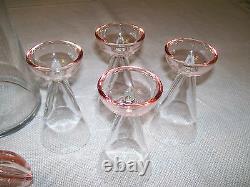 Luigi Bormioli Art Deco Decanter And 6 Conical Glasses In Crystal And Pink