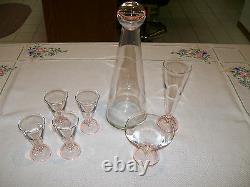 Luigi Bormioli Art Deco Decanter And 6 Conical Glasses In Crystal And Pink