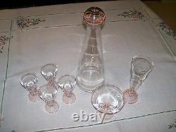 Luigi Bormioli Art Deco Decanter And 6 Conical Glasses In Crystal And Pink