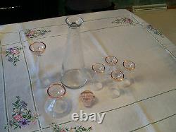 Luigi Bormioli Art Deco Decanter And 6 Conical Glasses In Crystal And Pink