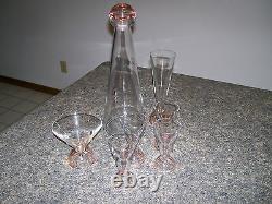 Luigi Bormioli Art Deco Decanter And 6 Conical Glasses In Crystal And Pink