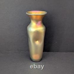 Lundberg Studios Iridescent Art Glass Vase 7 H Gold & Pink Signed 2002 Vintage