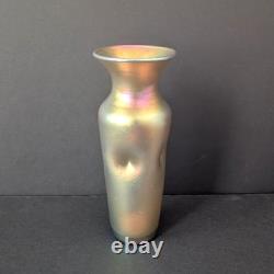 Lundberg Studios Iridescent Art Glass Vase 7 H Gold & Pink Signed 2002 Vintage