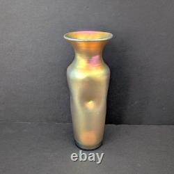 Lundberg Studios Iridescent Art Glass Vase 7 H Gold & Pink Signed 2002 Vintage