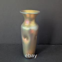 Lundberg Studios Iridescent Art Glass Vase 7 H Gold & Pink Signed 2002 Vintage