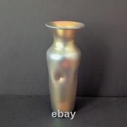 Lundberg Studios Iridescent Art Glass Vase 7 H Gold & Pink Signed 2002 Vintage