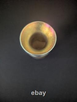 Lundberg Studios Iridescent Art Glass Vase 7 H Gold & Pink Signed 2002 Vintage