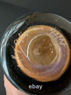 Lundberg Studios Iridescent Art Glass Vase 7 H Gold & Pink Signed 2002 Vintage
