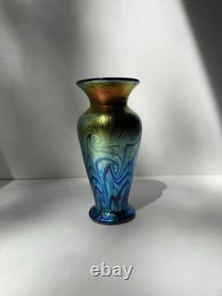 Lundberg Studios Iridescent Swirl Art Glass Van Gogh Evening Star Sky Vase 1999