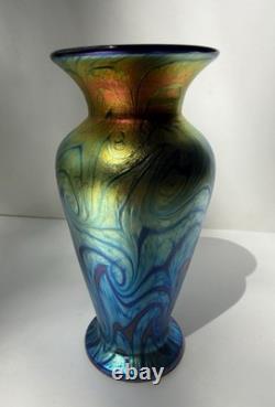 Lundberg Studios Iridescent Swirl Art Glass Van Gogh Evening Star Sky Vase 1999