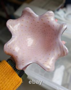 MCM Alfredo Barbini Murano Bullicante Pink Bowl Gold Leaf Inclusions 1950s RARE