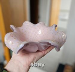 MCM Alfredo Barbini Murano Bullicante Pink Bowl Gold Leaf Inclusions 1950s RARE