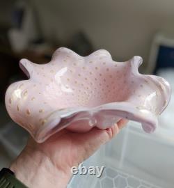MCM Alfredo Barbini Murano Bullicante Pink Bowl Gold Leaf Inclusions 1950s RARE