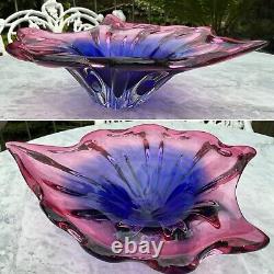 MCM Art Glass PINK BLUE HEART SHAPE DISH CENTREPIECE J Hospodska Chribska 11