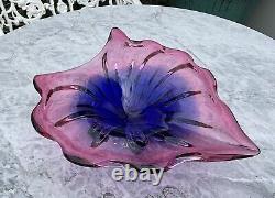 MCM Art Glass PINK BLUE HEART SHAPE DISH CENTREPIECE J Hospodska Chribska 11