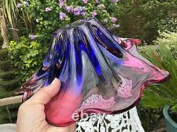 MCM Art Glass PINK BLUE HEART SHAPE DISH CENTREPIECE J Hospodska Chribska 11