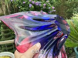 MCM Art Glass PINK BLUE HEART SHAPE DISH CENTREPIECE J Hospodska Chribska 11