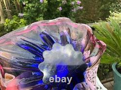 MCM Art Glass PINK BLUE HEART SHAPE DISH CENTREPIECE J Hospodska Chribska 11