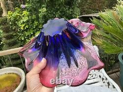 MCM Art Glass PINK BLUE HEART SHAPE DISH CENTREPIECE J Hospodska Chribska 11
