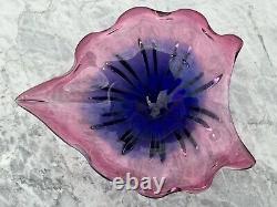 MCM Art Glass PINK BLUE HEART SHAPE DISH CENTREPIECE J Hospodska Chribska 11