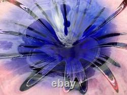 MCM Art Glass PINK BLUE HEART SHAPE DISH CENTREPIECE J Hospodska Chribska 11