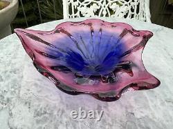 MCM Art Glass PINK BLUE HEART SHAPE DISH CENTREPIECE J Hospodska Chribska 11
