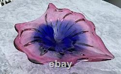 MCM Art Glass PINK BLUE HEART SHAPE DISH CENTREPIECE J Hospodska Chribska 11