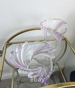 MCM Art Glass Set Pink Purple Sommerso Hand Blown Scalloped Vase & Fruit Bowl