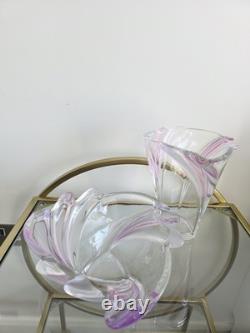 MCM Art Glass Set Pink Purple Sommerso Hand Blown Scalloped Vase & Fruit Bowl