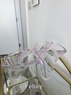 MCM Art Glass Set Pink Purple Sommerso Hand Blown Scalloped Vase & Fruit Bowl