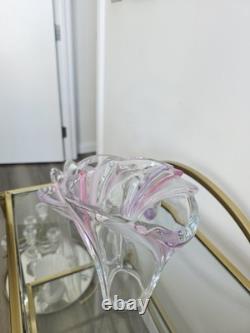 MCM Art Glass Set Pink Purple Sommerso Hand Blown Scalloped Vase & Fruit Bowl
