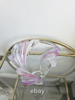 MCM Art Glass Set Pink Purple Sommerso Hand Blown Scalloped Vase & Fruit Bowl