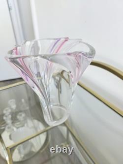 MCM Art Glass Set Pink Purple Sommerso Hand Blown Scalloped Vase & Fruit Bowl
