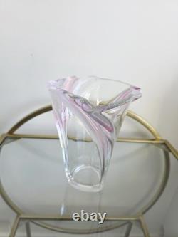 MCM Art Glass Set Pink Purple Sommerso Hand Blown Scalloped Vase & Fruit Bowl