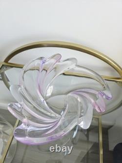 MCM Art Glass Set Pink Purple Sommerso Hand Blown Scalloped Vase & Fruit Bowl