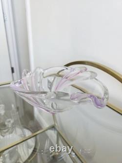 MCM Art Glass Set Pink Purple Sommerso Hand Blown Scalloped Vase & Fruit Bowl