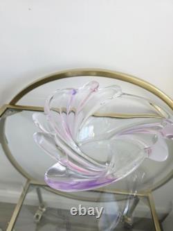MCM Art Glass Set Pink Purple Sommerso Hand Blown Scalloped Vase & Fruit Bowl