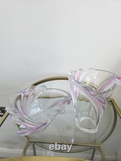 MCM Art Glass Set Pink Purple Sommerso Hand Blown Scalloped Vase & Fruit Bowl